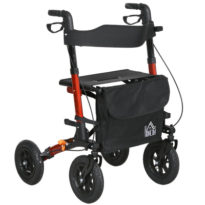 HOMCOM Lightweight Walking Frame, Rubber Wheels, Rollator Walker with Seat and Wheels with Adjustable Handle, Bag, Red 