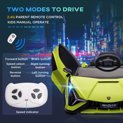 HOMCOM Lamborghini Sian Licensed 12V Kids Electric Ride On Car 2 Motors Toy Car with Remote Control Music Lights MP3 for 3-5 Years Green 
