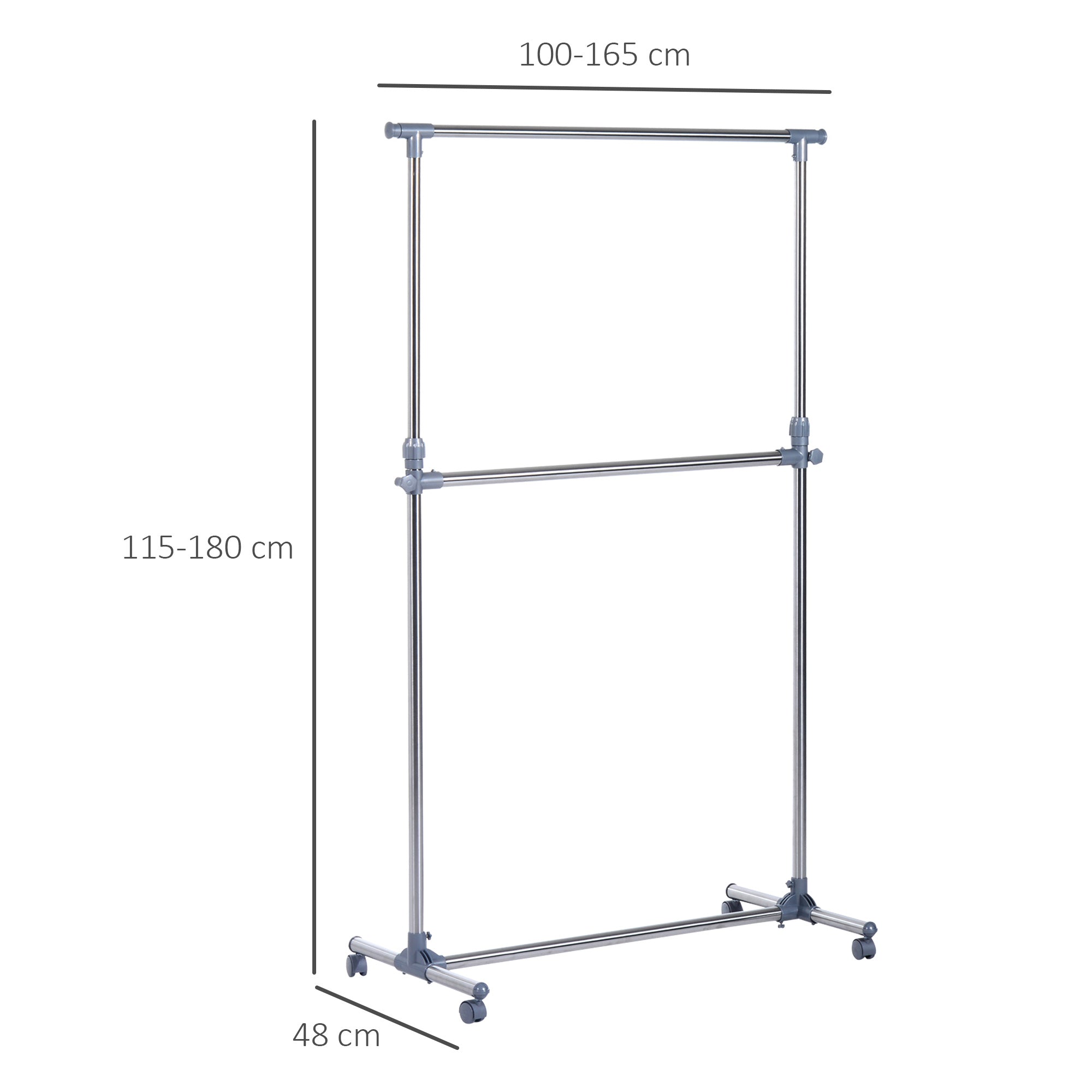 HOMCOM Heavy Duty Clothes Hanger Garment Rail Hanging Display Stand Rack w/ Wheels Adjustable 