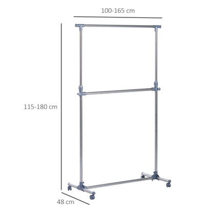 HOMCOM Heavy Duty Clothes Hanger Garment Rail Hanging Display Stand Rack w/ Wheels Adjustable 