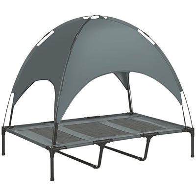 PawHut Raised Dog Bed Waterproof Elevated Pet Cot with Breathable Mesh UV Protection Canopy Grey, for XL Dogs, 122 x 92 x 108cm 