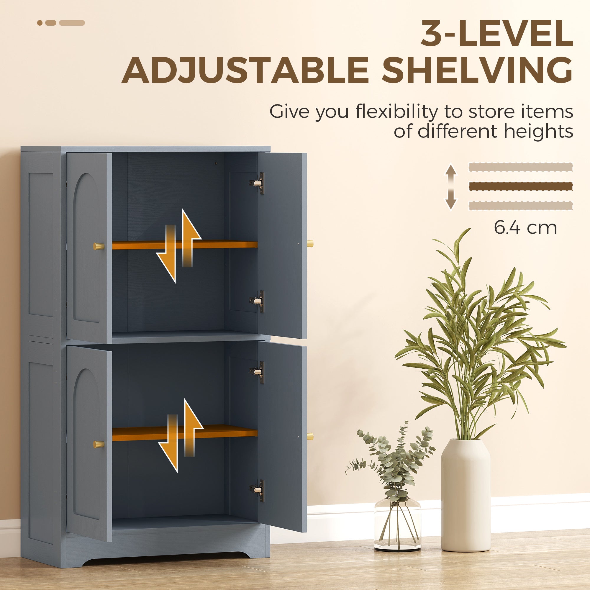 HOMCOM 4-Door Kitchen Storage Cabinet with Adjustable Shelves - Grey 