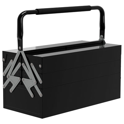 DURHAND 3 Tier Metal Toolbox, 5 Tray Professional Portable Tool Box with Carry Handle for Workshop, 45cmx20cmx34.5cm, Black 