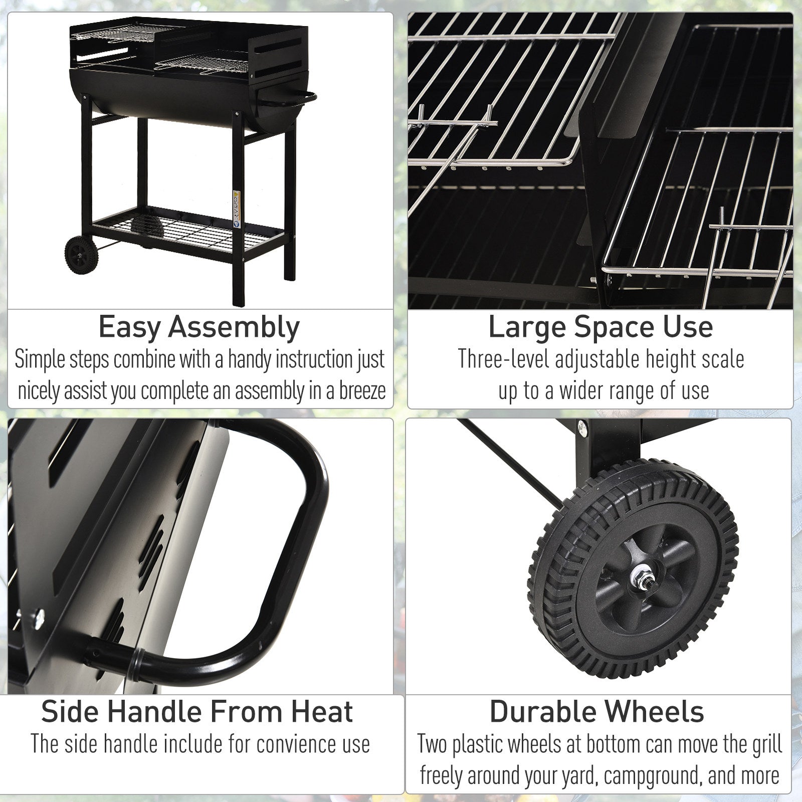 Outsunny Steel 2-Grill Charcoal BBQ w/ Wheels Black 