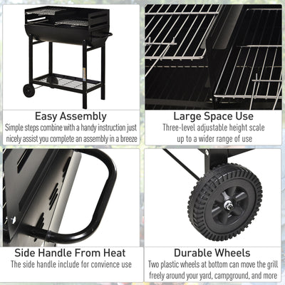 Outsunny Steel 2-Grill Charcoal BBQ w/ Wheels Black 