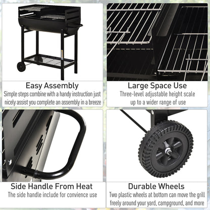 Outsunny Steel 2-Grill Charcoal BBQ w/ Wheels Black 