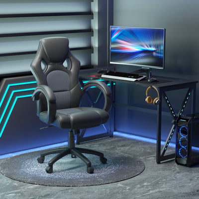 Vinsetto High-Back Office Chair Faux Leather Swivel Computer Desk Chair for Home Office with Wheels Armrests Black 