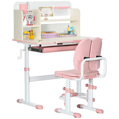 HOMCOM Kids Desk and Chair Set, with Storage Shelves, Washable Cover, for Ages 3-12 Years - Pink 