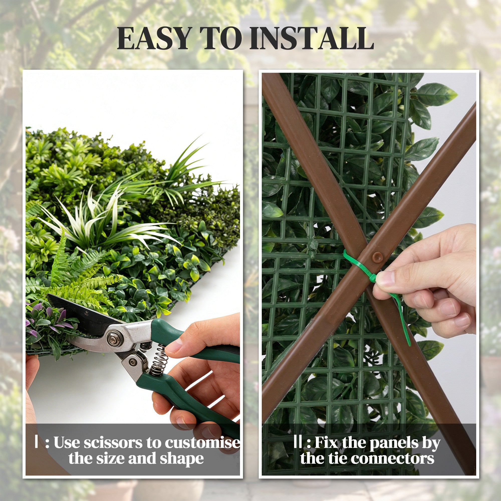 Outsunny Grass Wall Panels, 100 x 100 cm Artificial Grass Wall Decor with Tie Connectors, Greenery Backdrop Panels, Green 