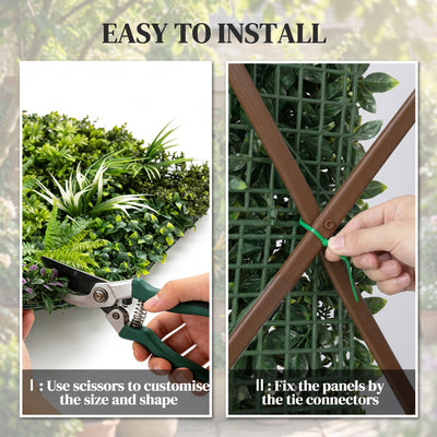 Outsunny Grass Wall Panels, 100 x 100 cm Artificial Grass Wall Decor with Tie Connectors, Greenery Backdrop Panels, Green 