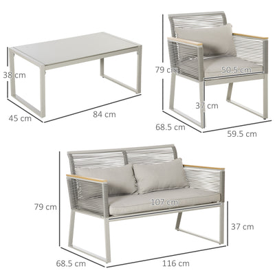 Outsunny 4 Pieces Rattan Garden Furniture Set - Grey 