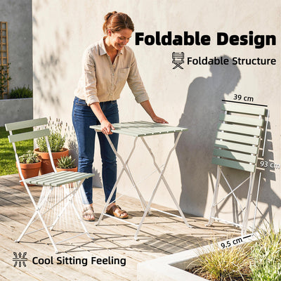 Outsunny Outdoor Bistro Set Folding Patio Furniture Set with 2 Chairs Table for 2 People White and Green 