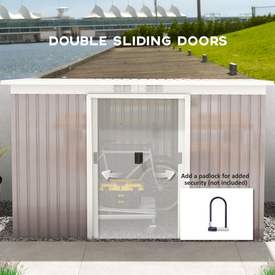 Outsunny Corrugated Garden Metal Storage Shed Outdoor Equipment Tool Box with Kit Ventilation Doors 9x 4FT Light Grey 