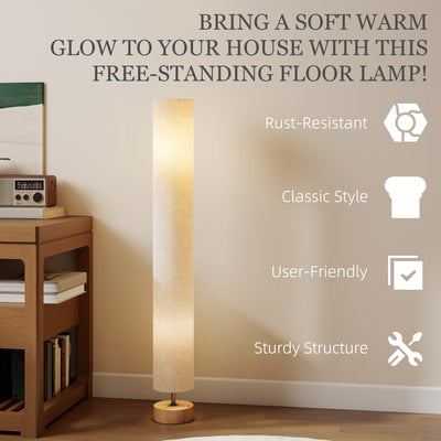 HOMCOM LED Floor Lamp for Living Room, 120cm Modern Standing Lamp with 3000K/4500K/6500K Colour Temperatures, Linen Shade and Wooden Base, Grey 