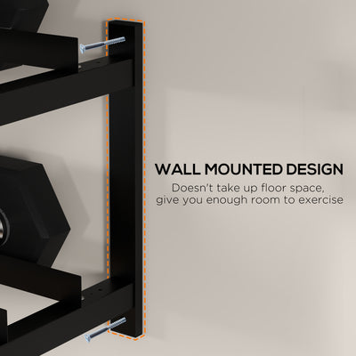 SPORTNOW Wall-Mounted Dumbbell Rack, 2-Tier Weight Stand, Space-Saving and Multi-Functional Steel organiser for Home Gym, Black 