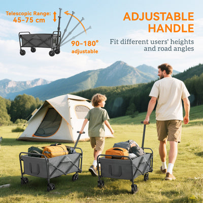 Outsunny 62L Festival Trolley on Wheels, Garden Folding Trolley Cart, 120kg Heavy Duty Collapsible Folding Wagon with Adjustable Handle and Carrying Bag for Beach, Camping, Festival, Grey 