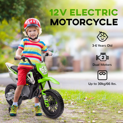 AIYAPLAY 12V Kids Electric Motorbike, Kids Electric Ride on motorcycle w/ Twist Grip Throttle, Training Wheels, Green 