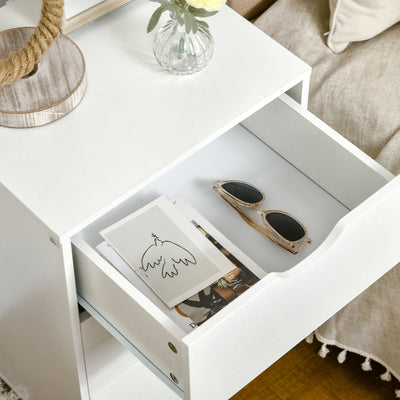 HOMCOM Bedside Table, Bedside Cabinet with 3 Drawers, Small Side Table with Wood Legs and Cut-out Handles for Bedroom, White 