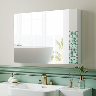 HOMCOM Three-Mirror Bathroom Storage Cabinet - White 