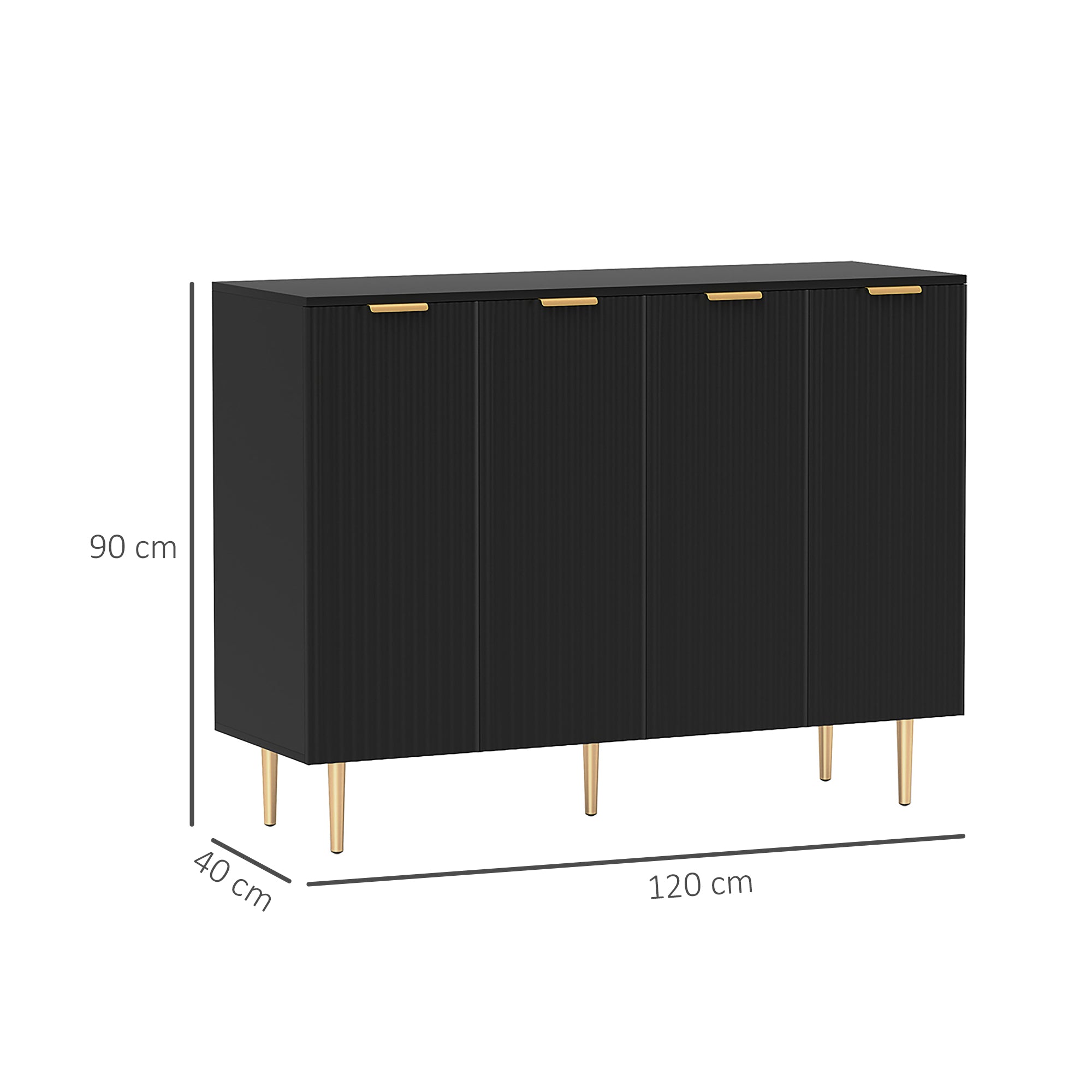 HOMCOM Sideboard Buffet Cabinet, Modern Kitchen Storage Cabinet with 4 Doors and Adjustable Shelves Black 