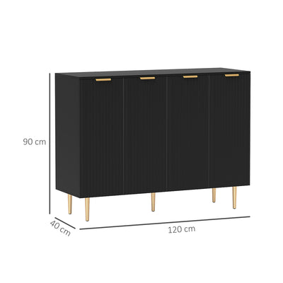 HOMCOM Sideboard Buffet Cabinet, Modern Kitchen Storage Cabinet with 4 Doors and Adjustable Shelves Black 
