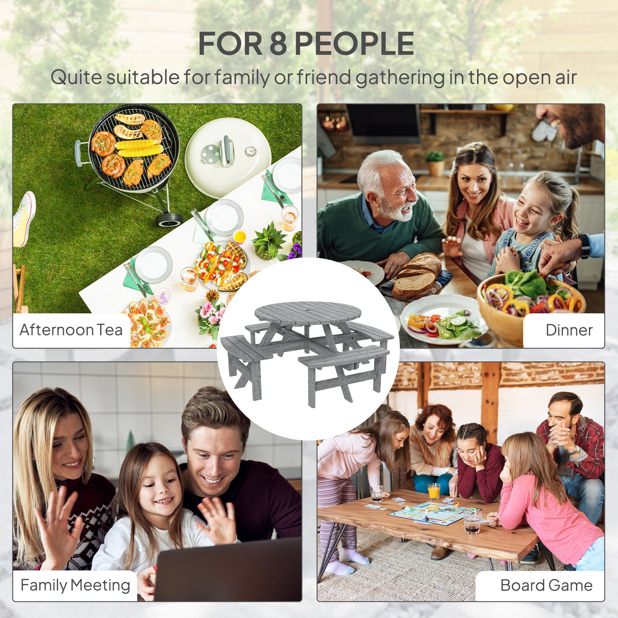 Outsunny 8-Seater Wooden Picnic Set-Fir Wood 