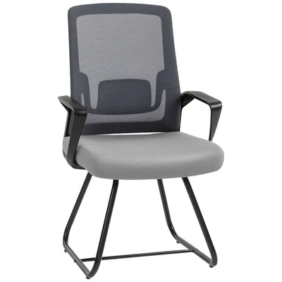HOMCOM Desk Chair No Wheels, Office Chair with Mesh Back, Lumbar Support, Metal Base for Waiting Room, Conference Room, Dark Grey 