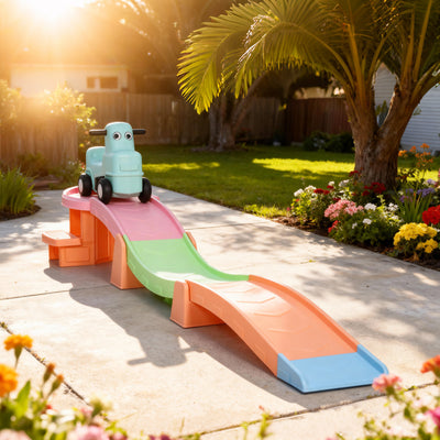 AIYAPLAY 3(m) Four-Piece Ride on Kids Roller Coaster w/ Non-Slip Steps, for Ages 2-5 Years - Orange 