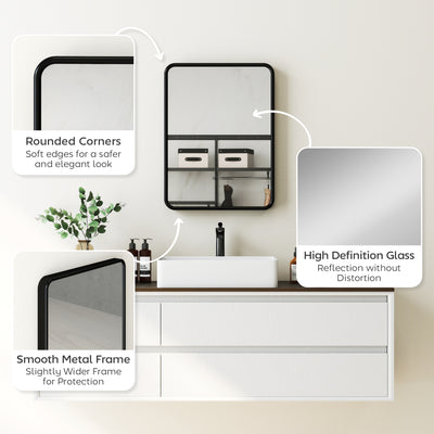 HOMCOM Rectangular Wall Mirror with HD Glass - Black 