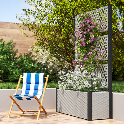 Outsunny Garden Planter Box with Trellis, Liner for Climbing Plants, Vegetables, Flowers, 90 x 35 x 148 cm, Mixed-grey 