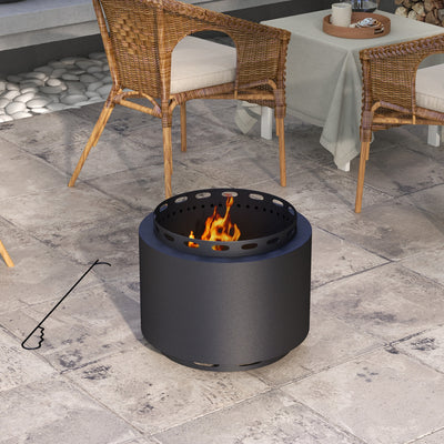Outsunny Smokeless Fire Pit, 48.5cm Portable Wood Burning Firepit with Poker for Garden Camping Bonfire Party, Metal, Black 