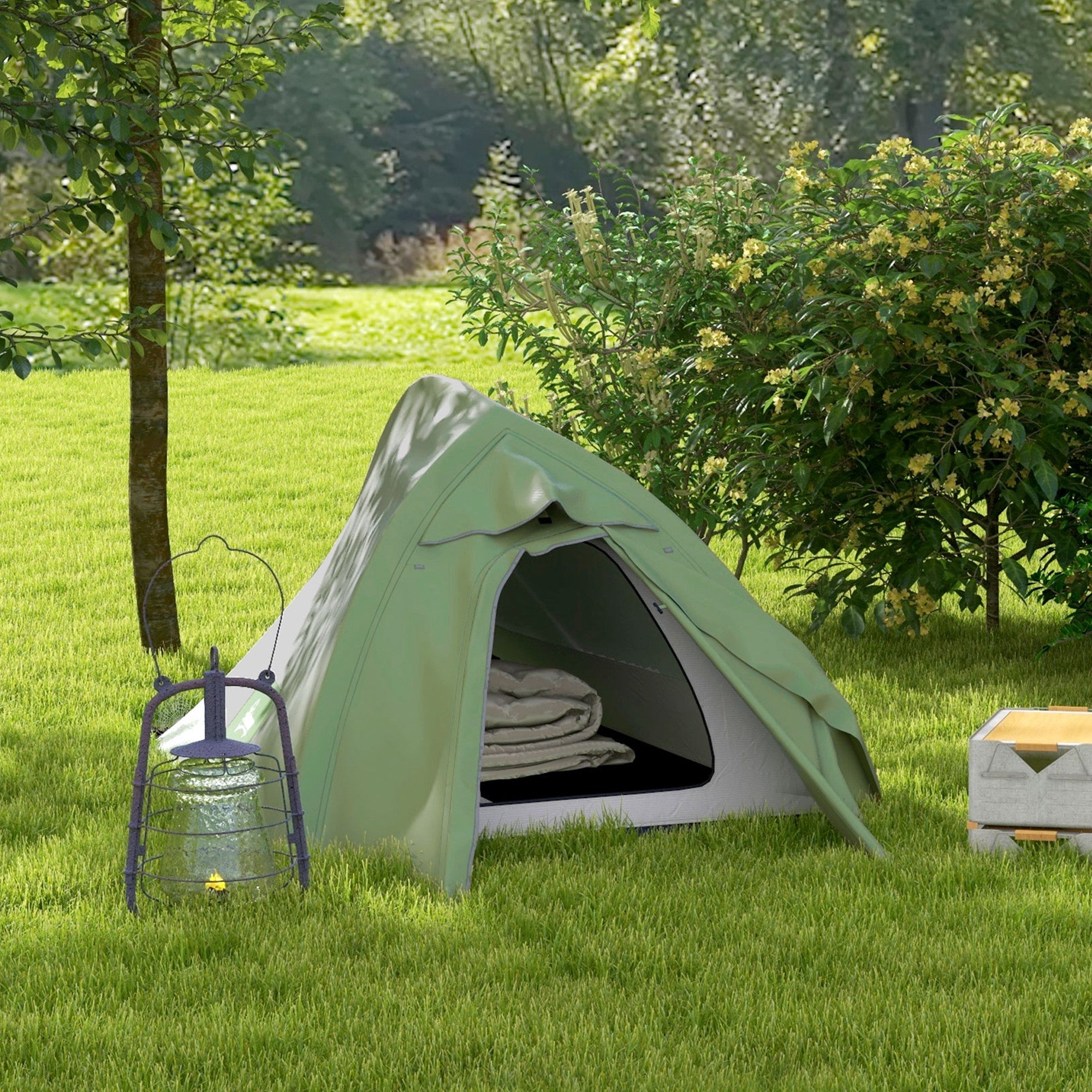 Outsunny Double Layer Camping Tent, 1-2 Man Backpacking Tent with Carry Bag, 2000mm Waterproof and Lightweight, Green 