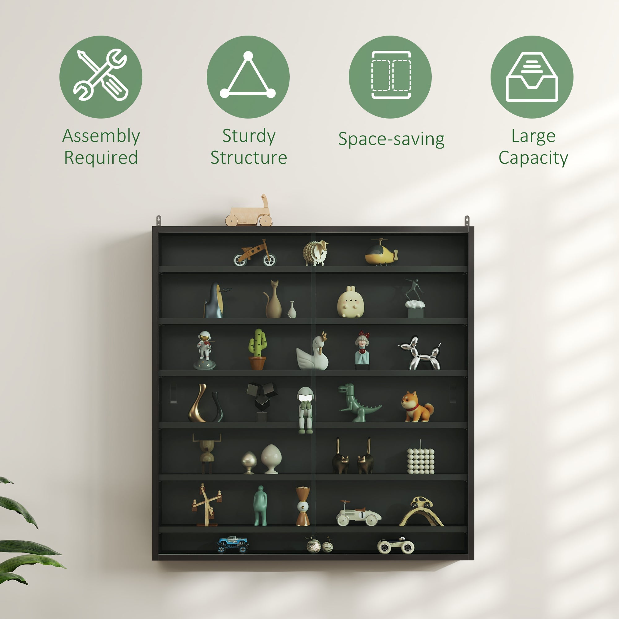 HOMCOM Six Shelf Display Cabinet, with Glass Doors - Black 