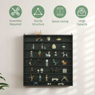 HOMCOM Six Shelf Display Cabinet, with Glass Doors - Black 