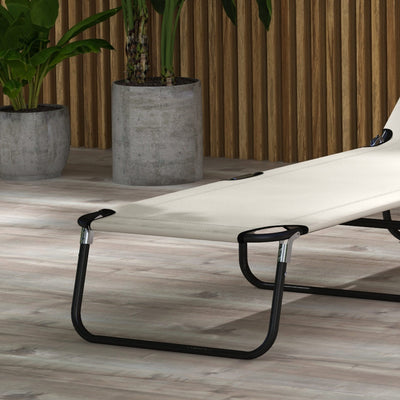Outsunny Garden Sun Lounger, with Five-Position Back - Cream White 