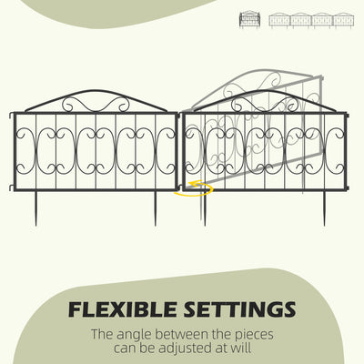 Outsunny Decorative Garden Fencing, 4PCs Outdoor Picket Fence Panels, Rustproof Metal Wire Landscape Flower Bed Border Edging Animal Barrier, Black 