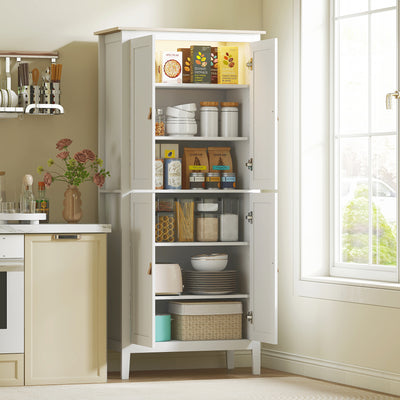 HOMCOM 176.5 cm Tall Pantry Cupboard with Motion Sensor LED Light - White 