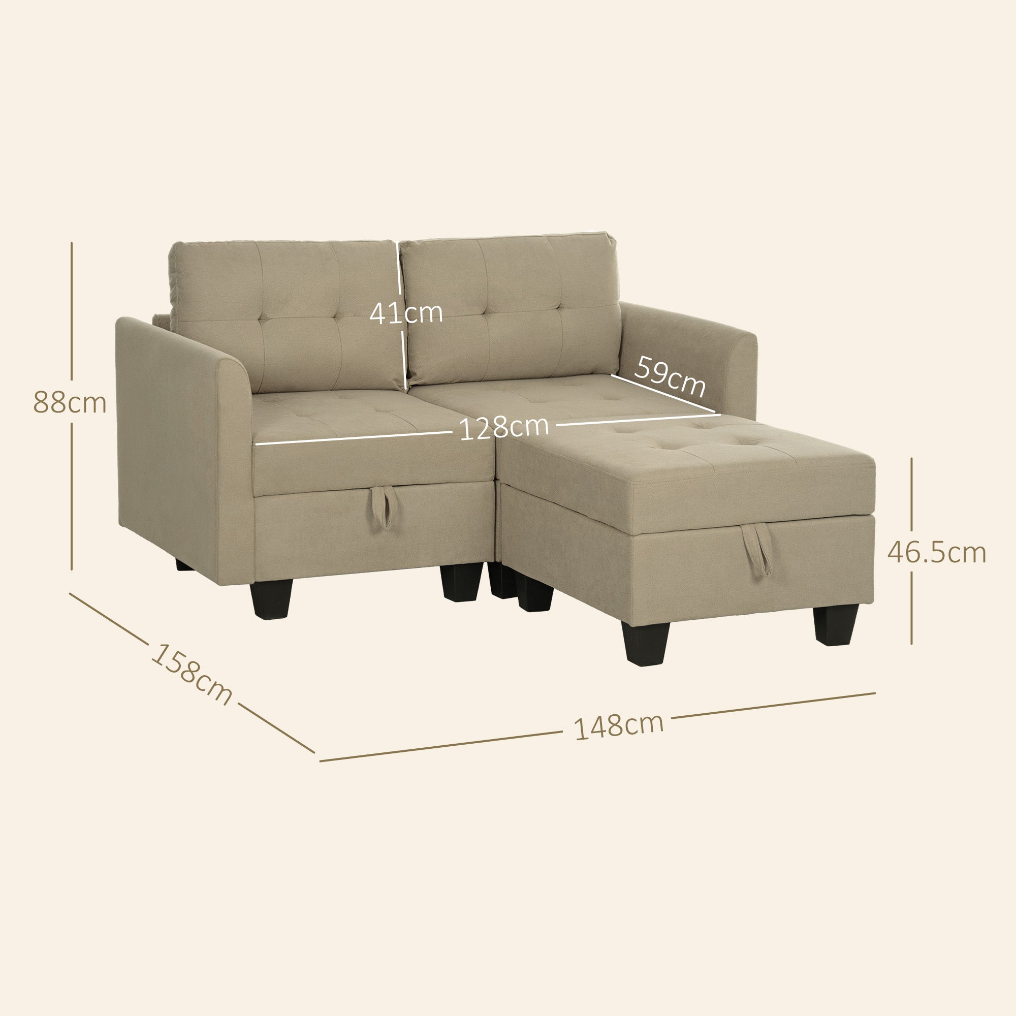 HOMCOM 'L' Shape Modular Storage Sofa - Light Brown 