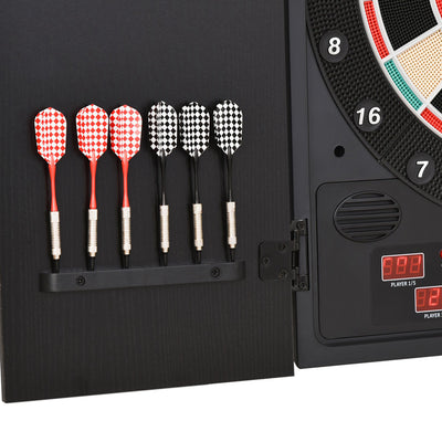 HOMCOM Electronic Dartboard Set, 27 Games Modes and 202 Variations, LED & 12 Soft Tip Darts and Cabinet to Storage, Ready-to-Play Multi-Game Option Darts Machine 