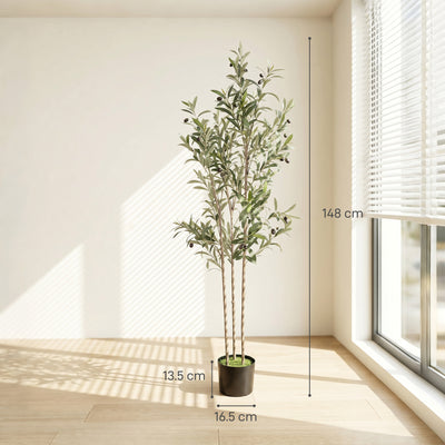 HOMCOM Decorative Artificial Plant, 148 cm Silk Olive Tree with 553 Leaves in Cement Pot, Fake Plant