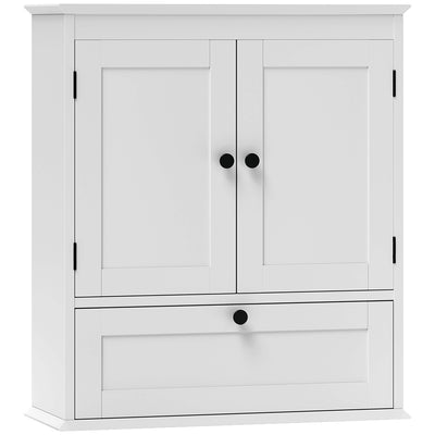 HOMCOM Bathroom Wall Cabinet with Adjustable Shelf and Recessed Doors, White 