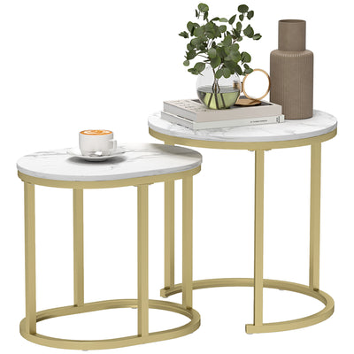 HOMCOM Marble-Effect Nest of Tables - Gold Tone/White 