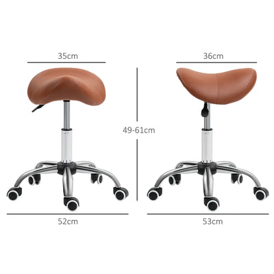 HOMCOM Saddle Stool, Height Adjustable Salon Chair for Massage Spa, Faux Leather, Brown 