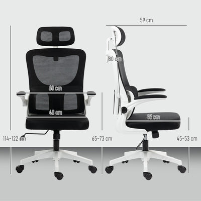 Vinsetto Ergonomic Office Chair, High Back Mesh Computer Desk Chair with Adjustable Headrest and Lumbar Support, Rotatable Armrests, Tilt Function for Home Office, Black 