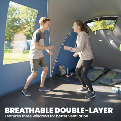 Outsunny Family Camping Tent 3000mm Waterproof Windproof Tunnel Tent 8-12 Person, Navy Blue & Light Grey 