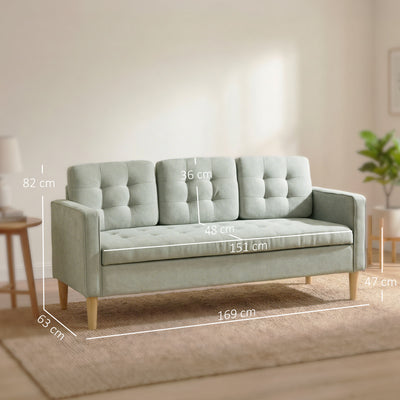 HOMCOM 3 Seater Sofa, 169cm Couch with Hidden Storage, Wood Legs, Light Grey 