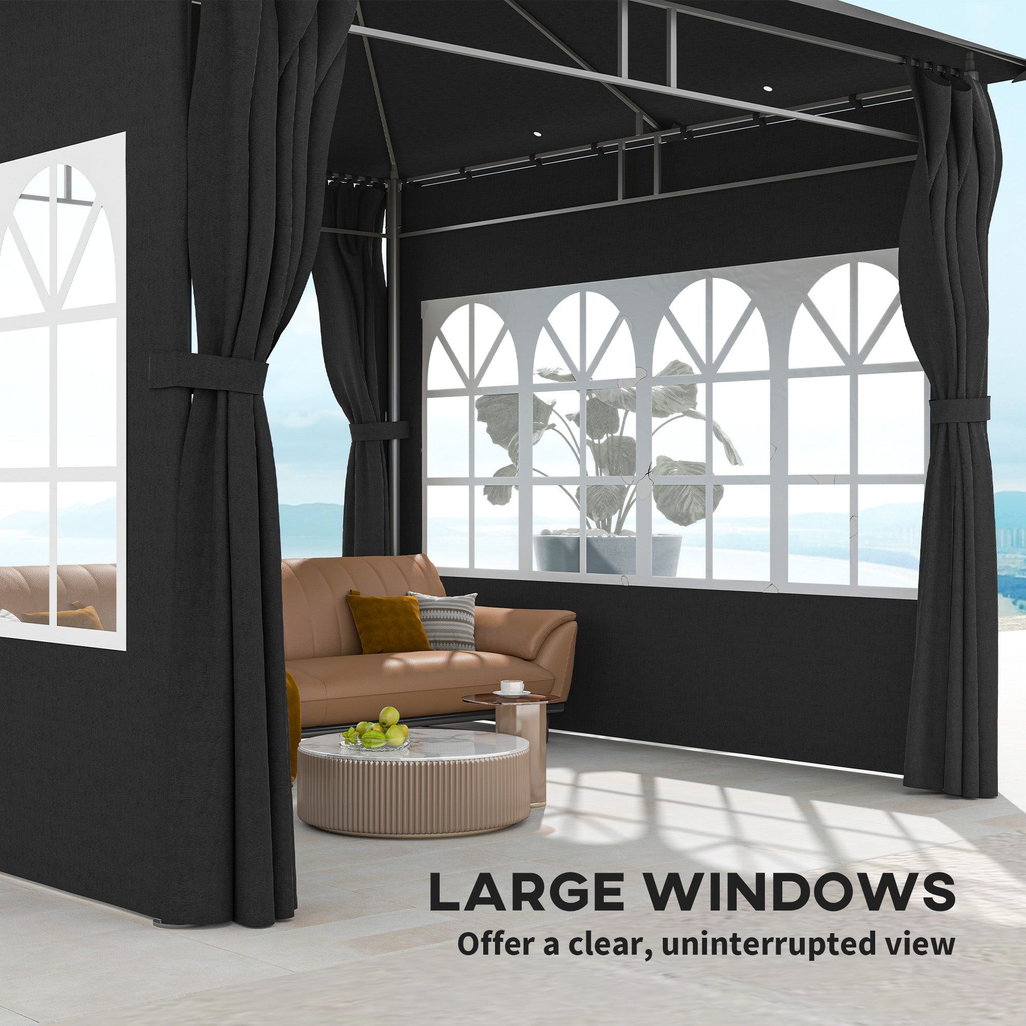 Outsunny 3 x 3 m Garden Gazebo, Double Roof Metal Gazebo with Removable Sidewalls and Church Windows, Outdoor Canopy Shelter, Black 