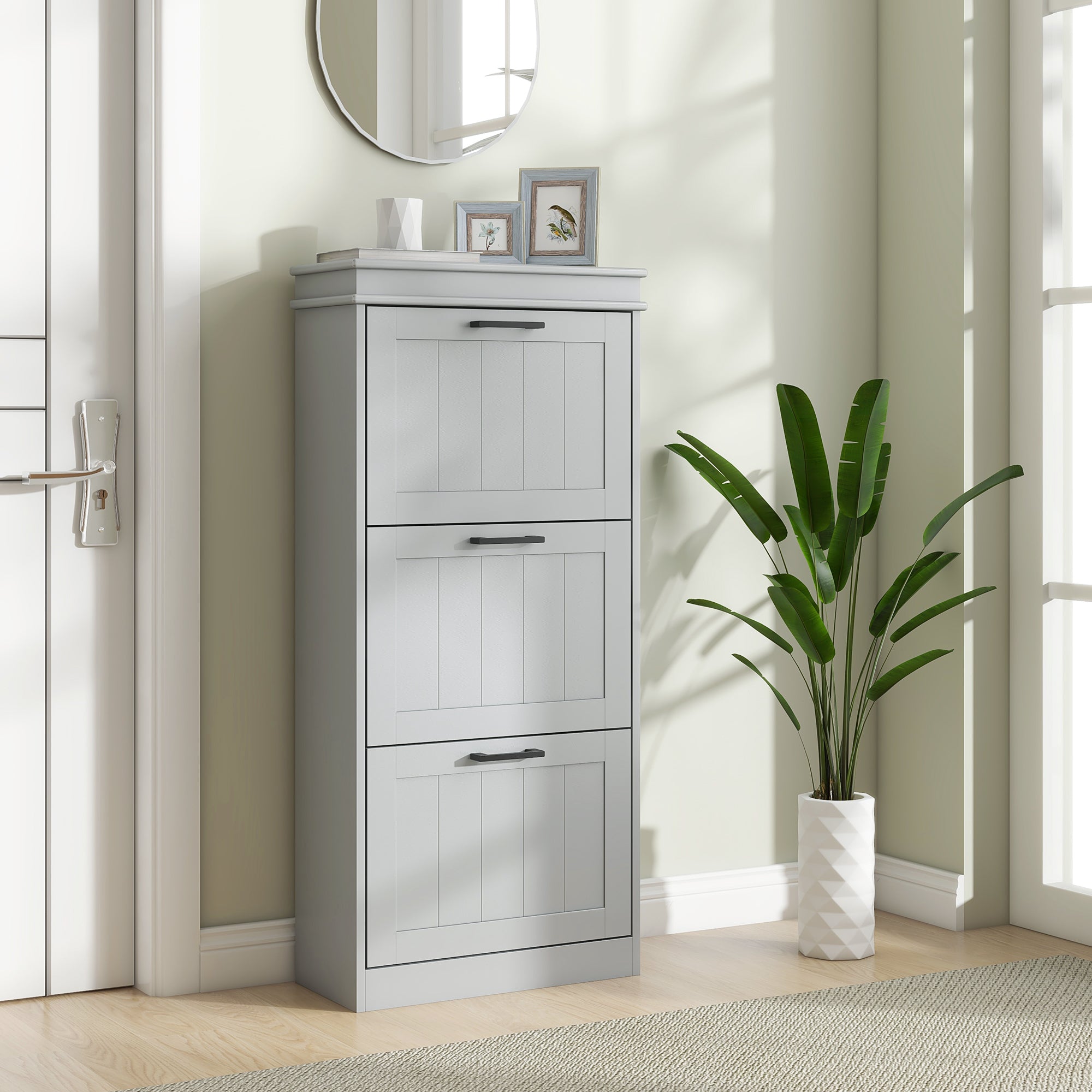 HOMCOM Three-Drawer Minimalistic Shoe Cabinet - Grey 