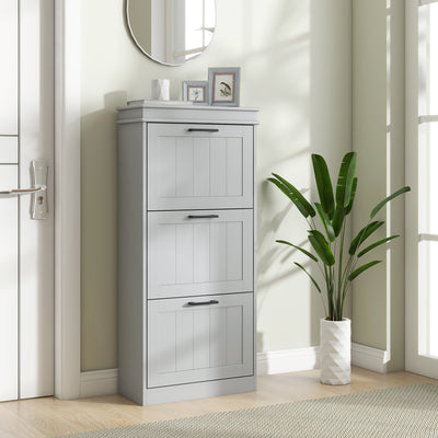 HOMCOM Three-Drawer Minimalistic Shoe Cabinet - Grey 