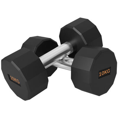 SPORTNOW 2 x 10kg Dumbbells Weights Set with 12-Sided Shape and Non-Slip Grip for Men Women Home Gym Workout 